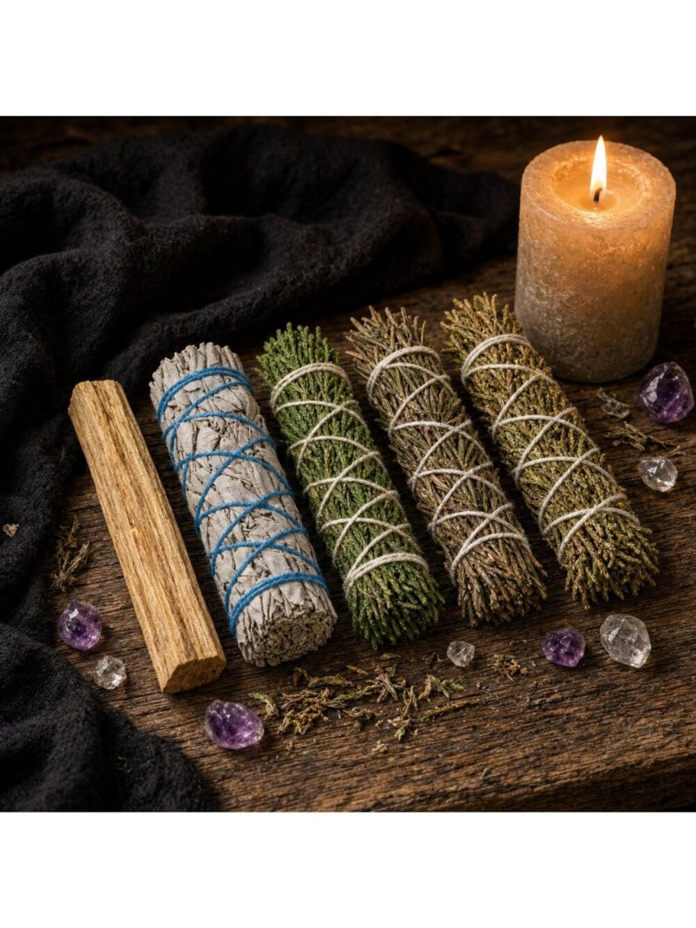 Herbal Cleansing Set: White Sage, Cedar, Rosemary, Juniper & Palo Santo